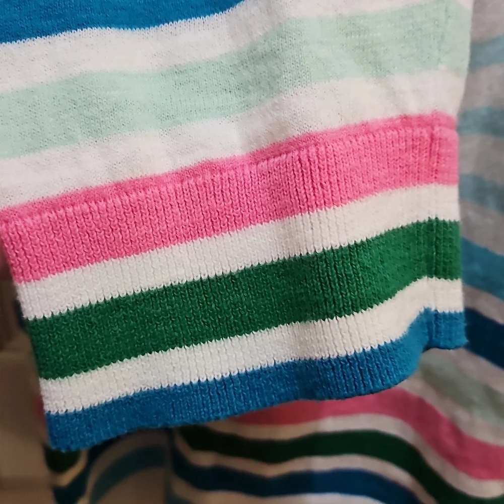 Talbots White Striped Vneck Pullover Sweater Petite Sz Lg